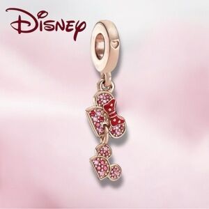 Minnie Mouse rose gold Pink and Red Bow Dangle Charm with rhinestones diamonds